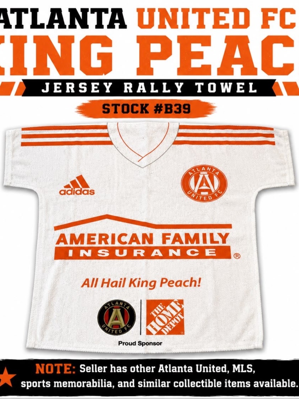 Atlanta United FC 2018 King Peach Jersey Rally Towel Adidas Stock #B39